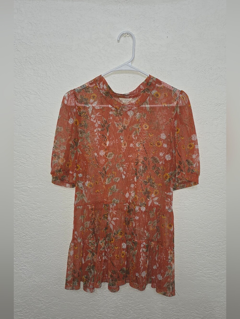 meraki Rust Floral Short-Sleeve Tiered Shirt XL